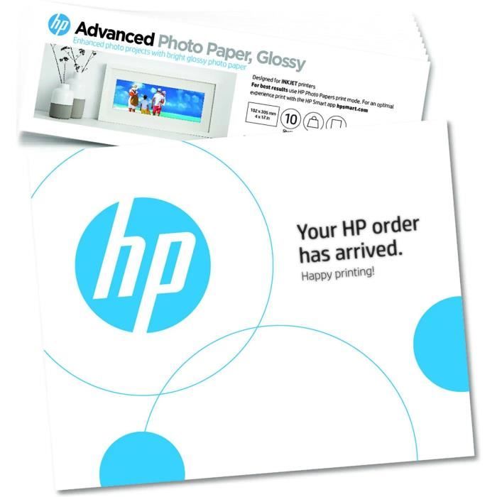 HP - Carta fotografica lucida HP Advanced - 250 g/m2, 4 x 12 pollici (101 x 305 mm) - 10 fogli