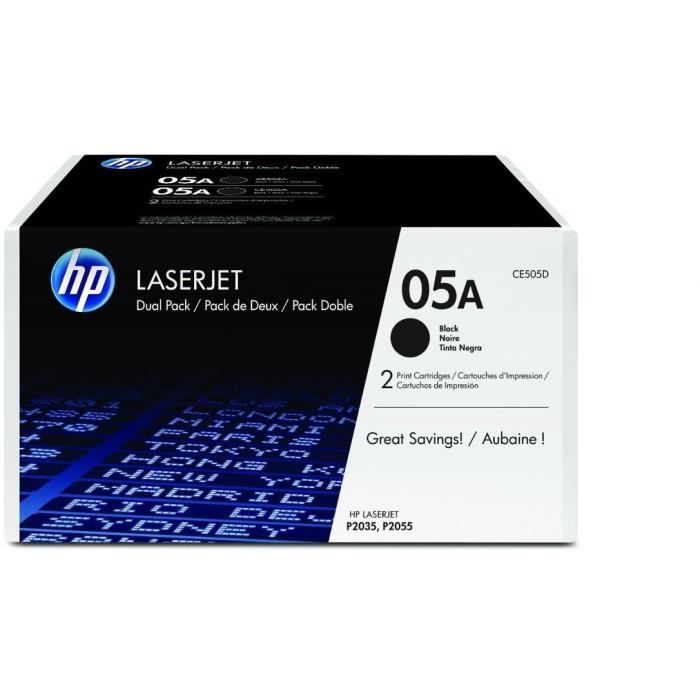 HP 05A Pack de 2 toners noirs authentiques (CE505D) pour HP Laserjet P2035/P2055
