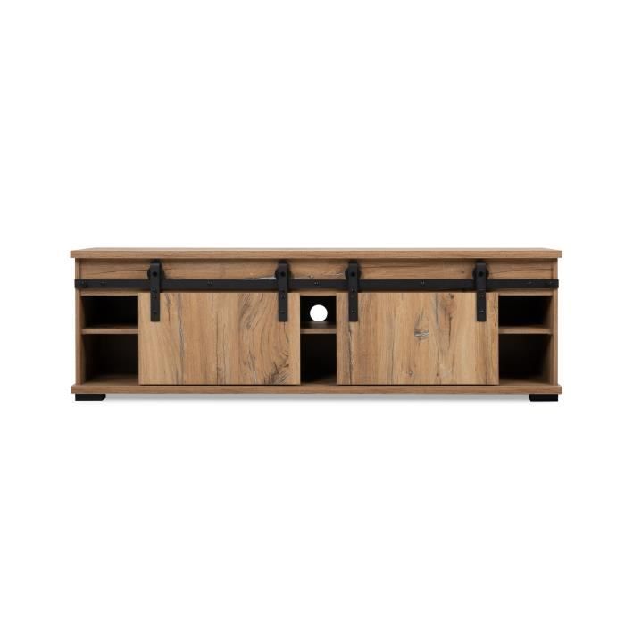 Meuble TV 2 portes coulissantes - Décor chene - 160 x 40 x 50 cm - MANZANO