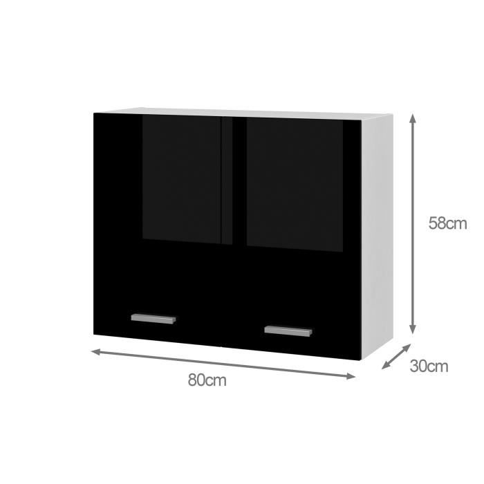 EXTRA - Meuble haut de cuisine L 80cm 2 Portes - Noir Laqué