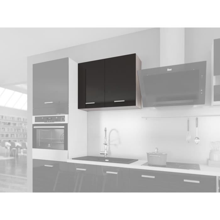 EXTRA - Meuble haut de cuisine L 80cm 2 Portes - Noir Laqué