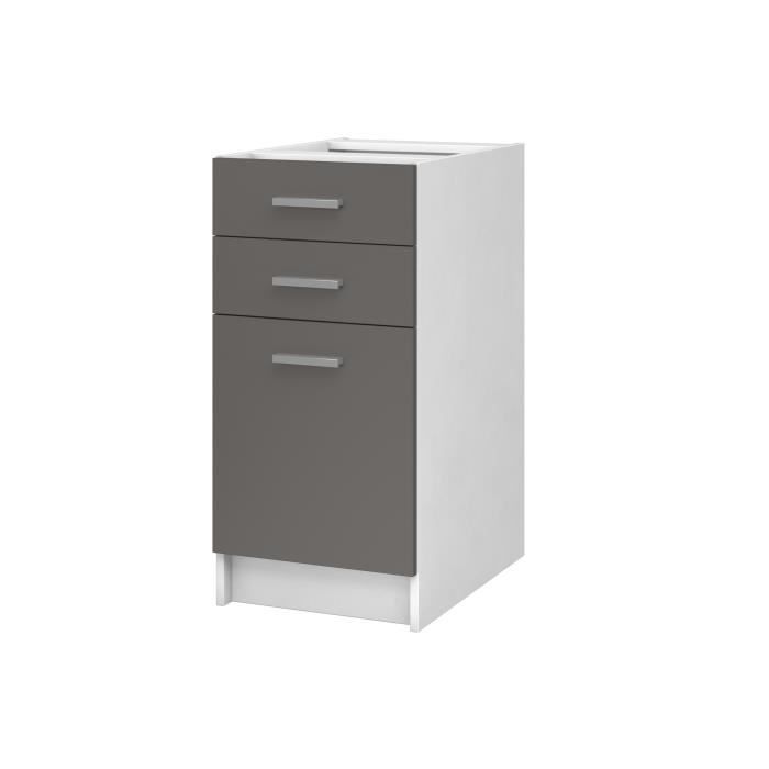 EXTRA Meuble bas de cuisine - 1 Porte et 2 Tiroirs - L 40 x P 60 x H 82 cm - Taupe mat