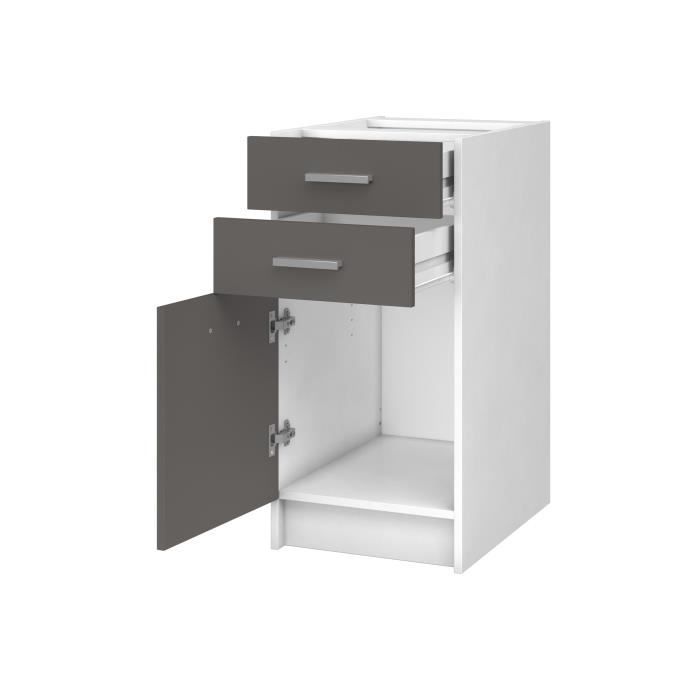 EXTRA Meuble bas de cuisine - 1 Porte et 2 Tiroirs - L 40 x P 60 x H 82 cm - Taupe mat