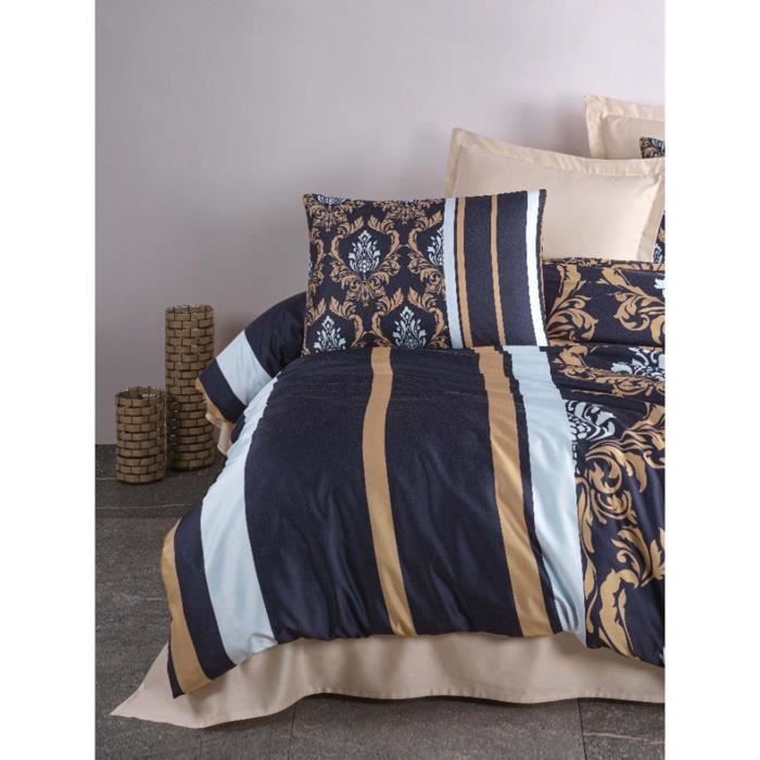 Image secondaire de Parure de lit - 1 housse de couette 220 x 240 cm + 2 taies d'oreiller 60 x 60 cm - 100 % polyester microsatin - Bleu