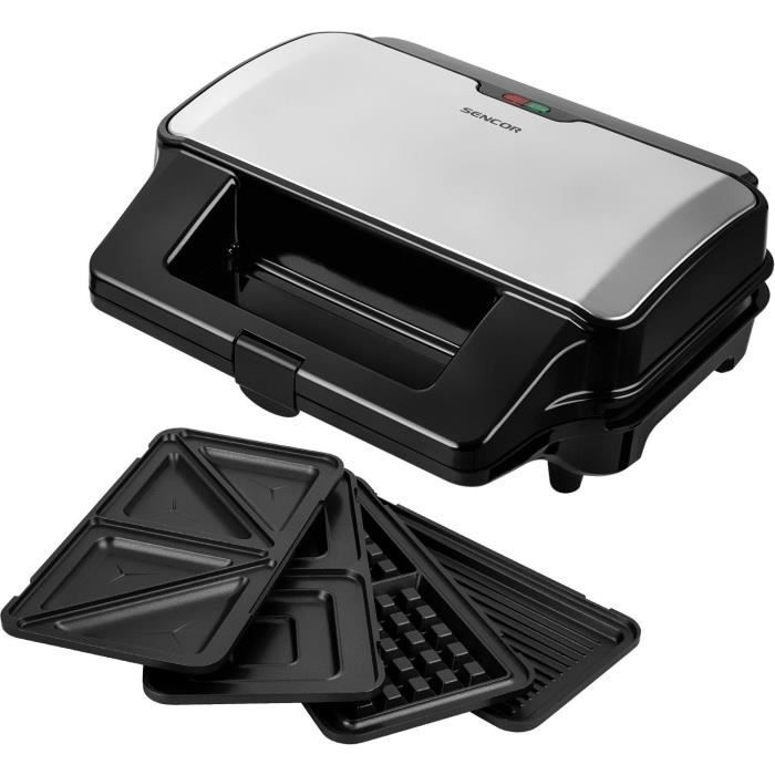 Appareil a croque-monsieur 4 en 1 - SENCOR - SSM 9940SS - 900 W - 4 plaques - Bo�tier CoolTouch - Argent