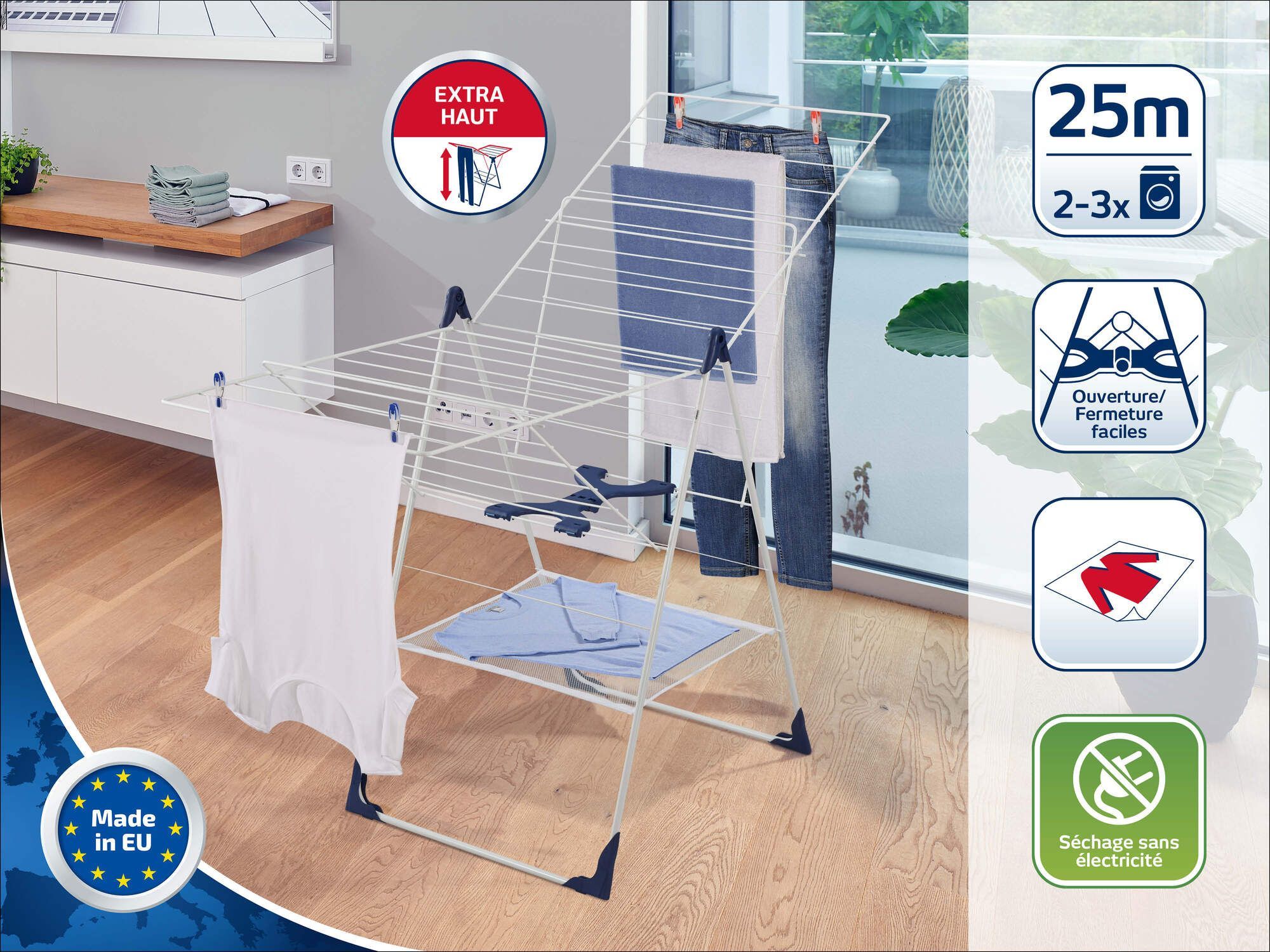 Image secondaire de Séchoir à Linge Leifheit Classic 250 Flex - 25m d'Étendage avec Ailettes Réglables