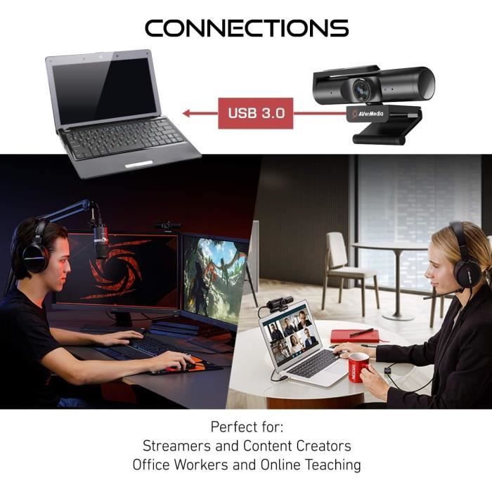 AverMedia Live Streamer CAM 513-Webcam Ultra Grand Angle 4K avec Intelligence Artificielle -Id‚al Streaming et Visioconf‚rence.