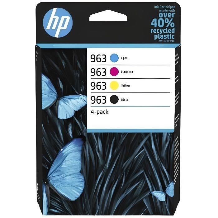 HP 963 Pack de 4 cartouches d'encre noire, cyan, jaune et magenta authentiques (6ZC70AE) pour HP OfficeJet Pro 9010 / 9020 series