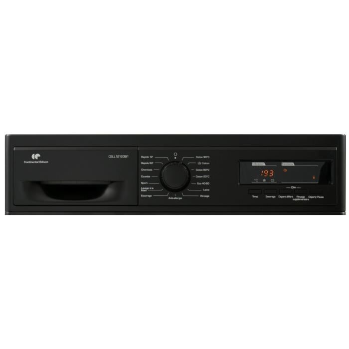 Lave-linge hublot CONTINENTAL EDISON CELL12120B1 - 12 kg - Moteur induction - Largeur 59,7 cm - 1200 tours/min - Noir