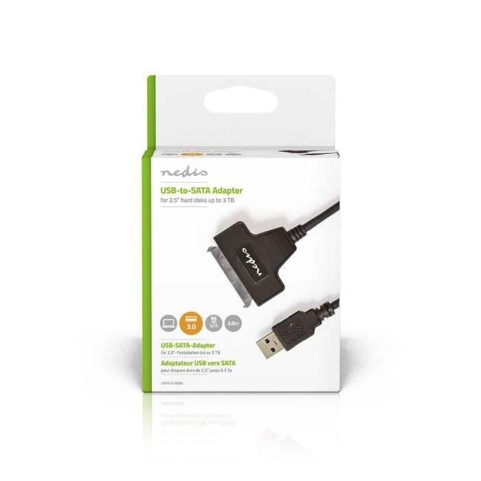 NEDIS Adaptateur pour Disque Dur - USB 3.0 - SATA - pour les disques durs 2,5 (USARU3100BK)