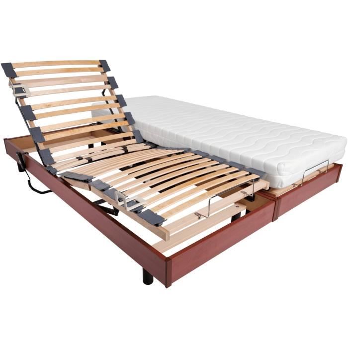 Ensemble relaxation TALCA matelas + sommiers électriques décor cerisier 2x80x200 - Mousse - 14 cm - Ferme
