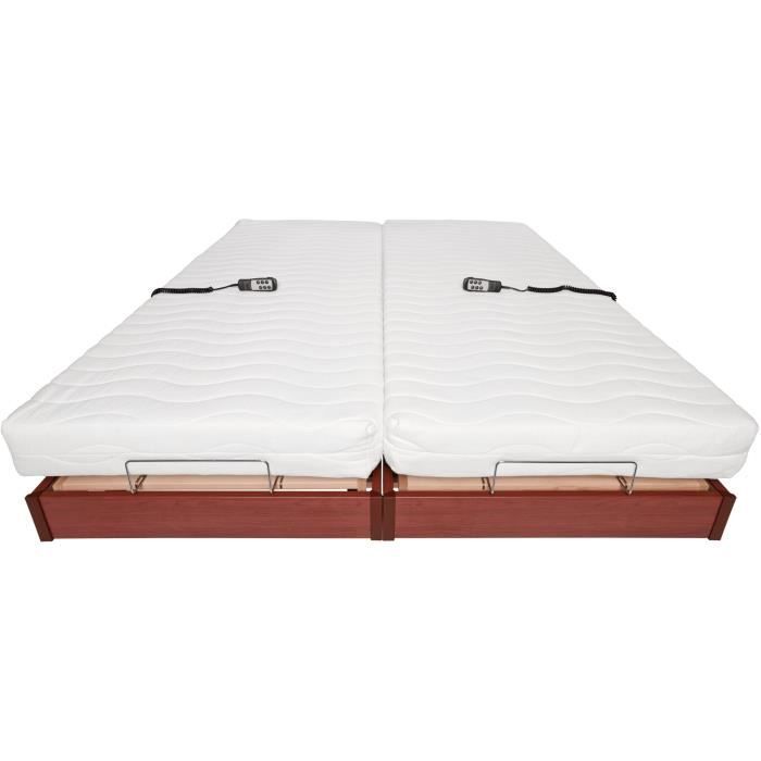 Ensemble relaxation TALCA matelas + sommiers électriques décor cerisier 2x80x200 - Mousse - 14 cm - Ferme