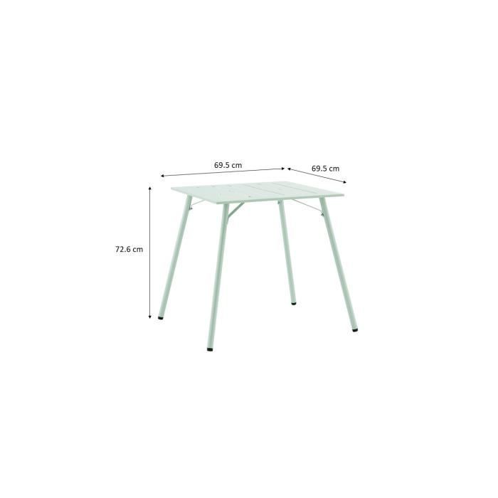 Table de jardin carré - Acier - L 70 x P 70 x H 73 cm - Vert céladon
