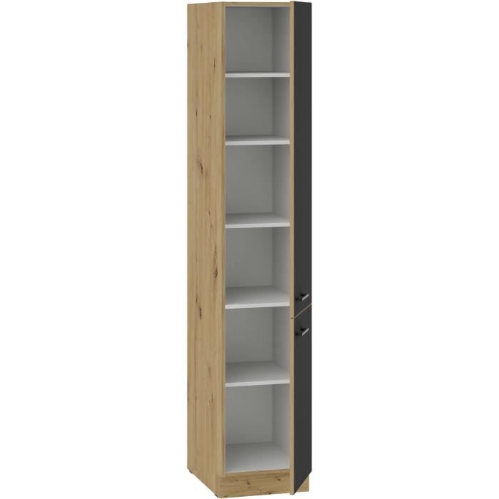 Image secondaire de Colonne de Rangement MODENA - 2 Portes en Chêne Artisan et Noir Mat - 40 x 57 x 210 cm