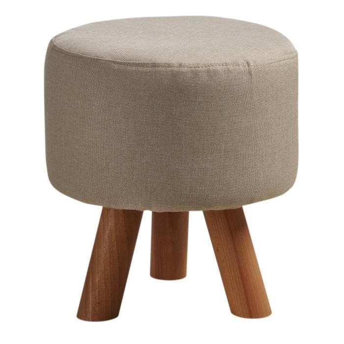 Pouf enfant pieds en bois - Revetement tissu écru - Scandinave - L 29 x P 29 cm