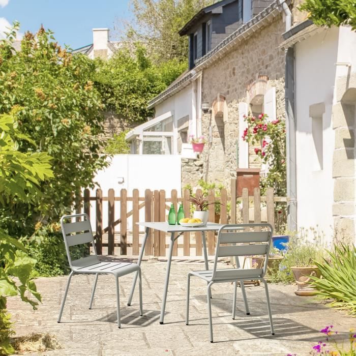 Table de jardin carré - Acier - L 70 x P 70 x H 73 cm - Gris