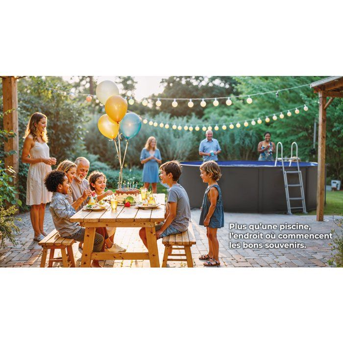 Image secondaire de Kit Piscine Hors Sol Ronde en Acier Anthracite Ø370 cm avec Filtre et Échelle