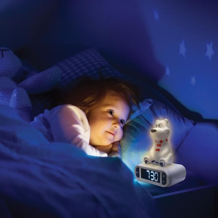 Réveil digital Ours Polaire avec veilleuse lumineuse en 3D et effets sonores - LEXIBOOK