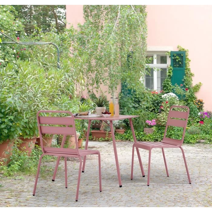 Table de jardin carré - Acier - L 70 x P 70 x H 73 cm - Rose