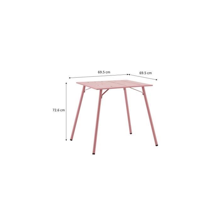 Table de jardin carré - Acier - L 70 x P 70 x H 73 cm - Rose