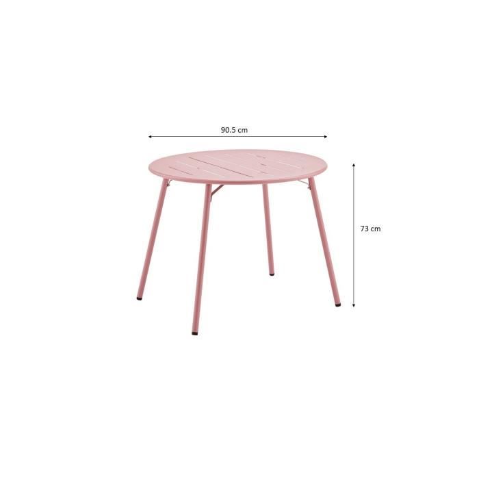 Table de jardin ronde - Rose - Métal - D 90 x 73 cm