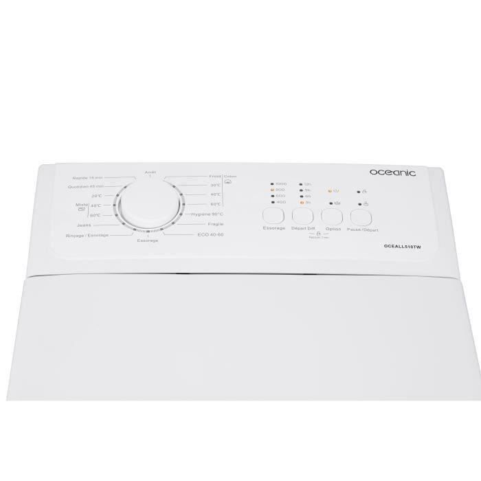 Lave-linge top OCEANIC OCEALL510TW- 5 kg - Largeur 40 cm - Classe D - 1000 tours/min -Blanc
