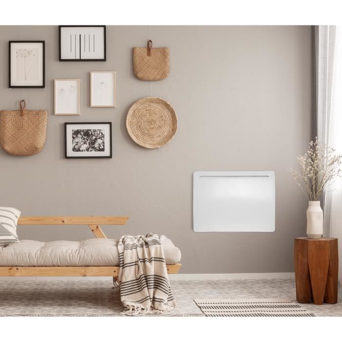 Fixed electric radiator with dry ceramic inertia 1000W OCEANIC Rubis - Curved design - White - NF