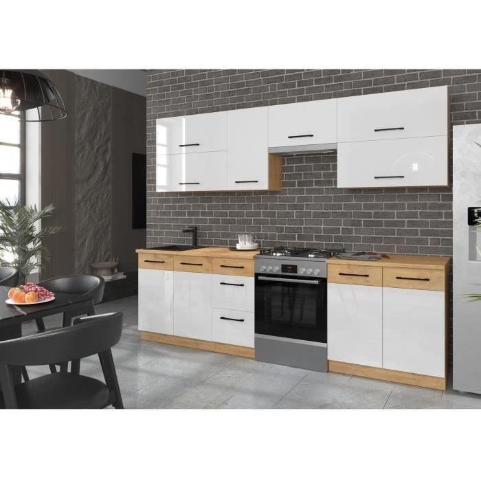 Cuisine complète ROCK en mélaminé chêne Lancelot et blanc brillant - 260 cm