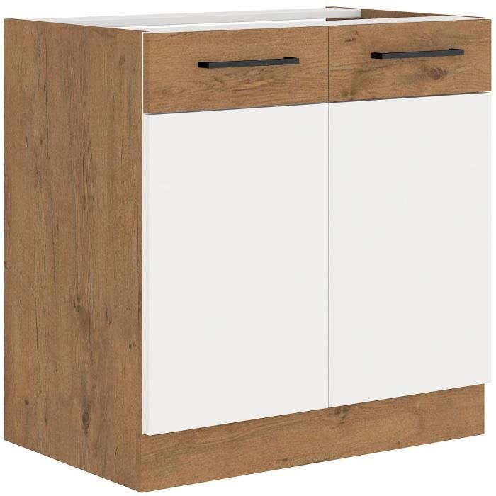 ROCK - Base - Melaminico rovere Lancillotto e decoro Bianco - 80 cm - 2 ante battenti
