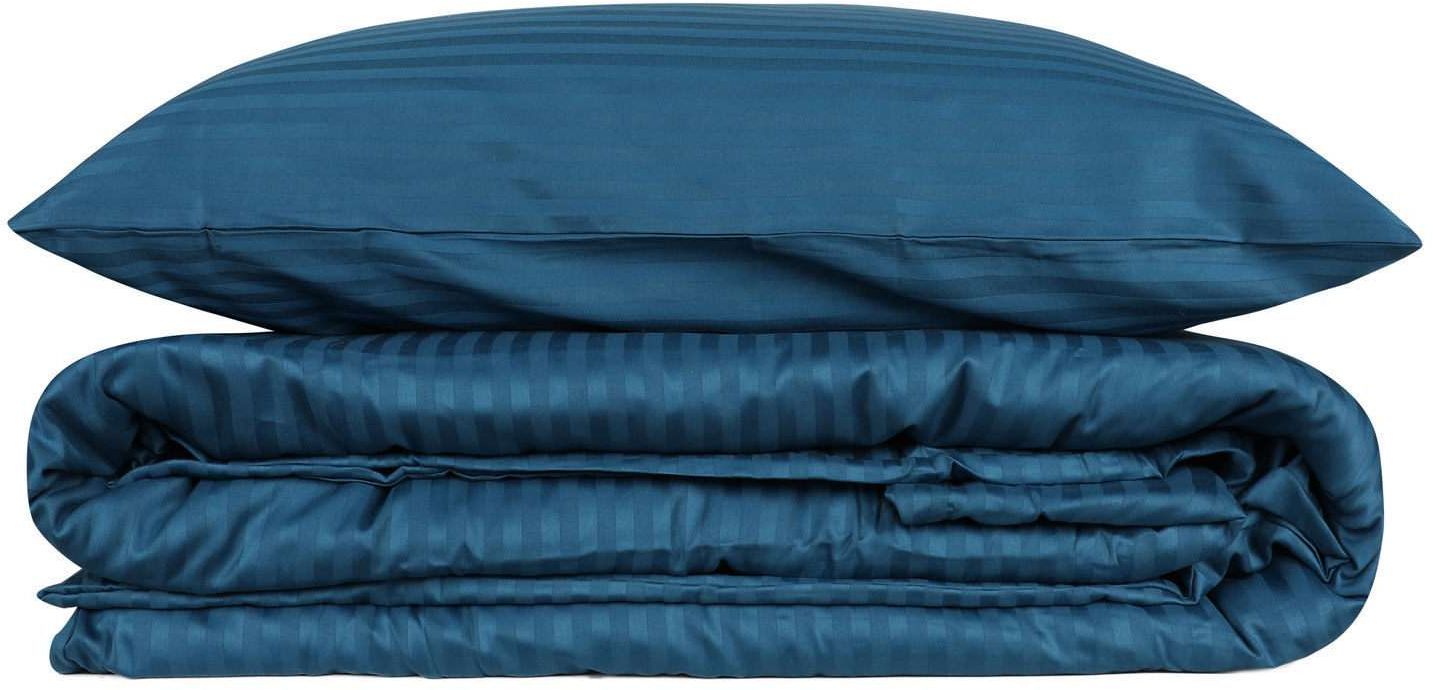 Image secondaire de Parure de lit satinée rayée bleue - Housse de couette 140x200cm et taies 60x60cm