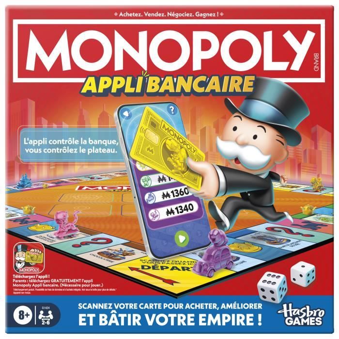 Monopoly Appli bancaire, jeu de plateau avec appli pour appareil type smartphone, des 8 ans
