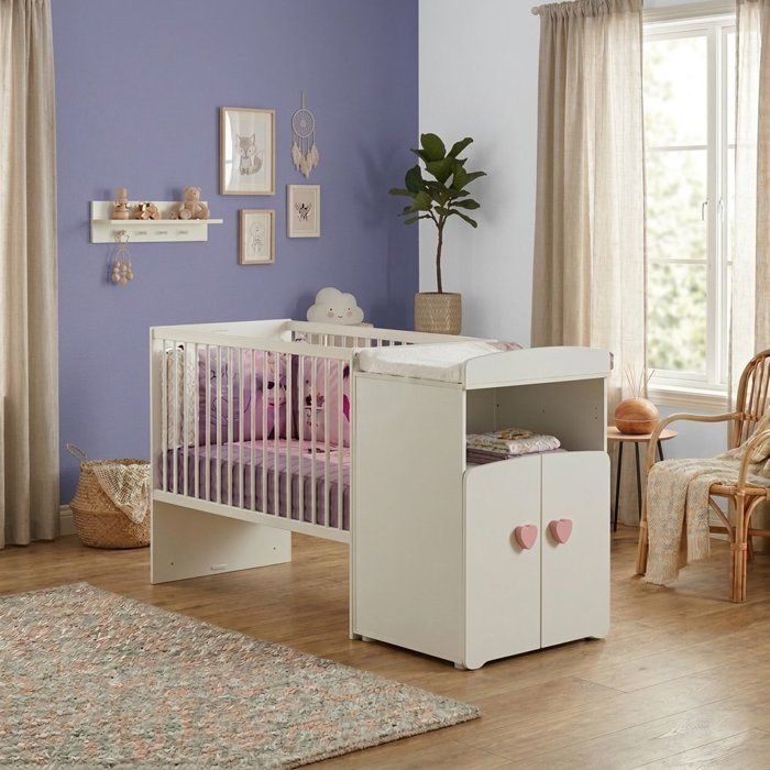 Image secondaire de Lit bébé évolutif combiné avec boutons cœur - Blanc - 60 x 120 cm