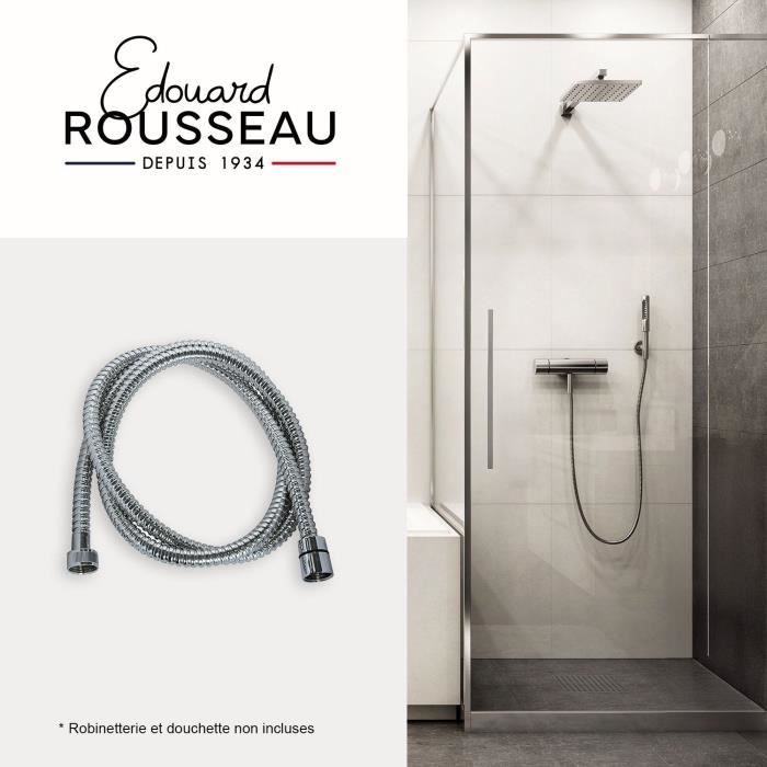 Image secondaire de Flexible de douche - ROUSSEAU - Écrous métal - Sertis de sécurité - Longueur 1m50 - Inox chromé simple agrafage