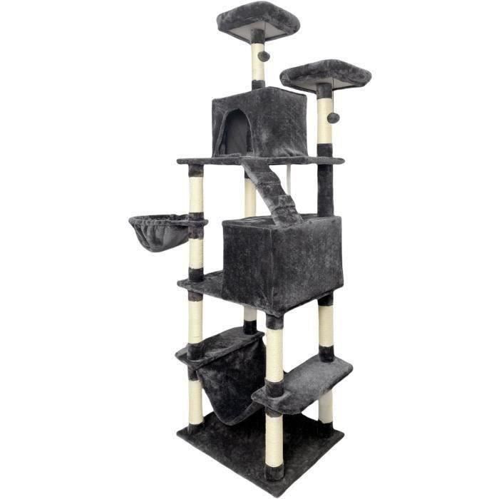Tiragraffi TAYLOR - 60 x 50 x 206 cm - Grigio scuro - 2 piattaforme, 1 trespolo, 2 cabine, 1 amaca