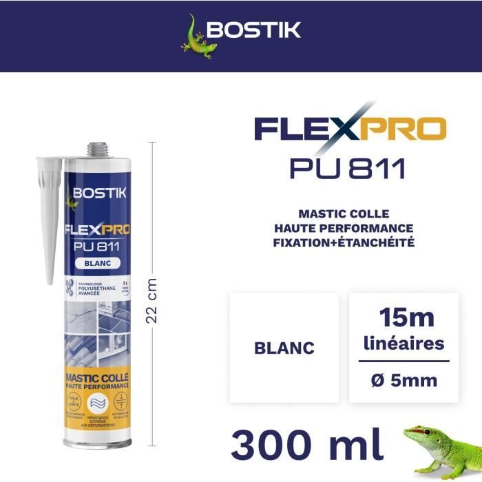 Image secondaire de Mastic Colle FlexPro PU811 BOSTIK - Étanchéité et Fixation - 300 ml - Blanc