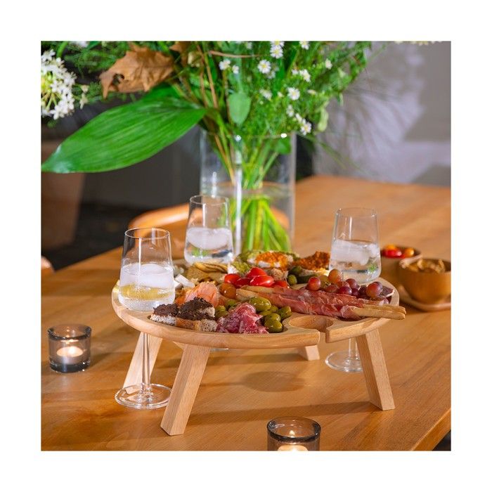 Image secondaire de Plateau apéritif - LIVOO - MES150 - Bois d'hévéa - Plateau séparateur - 4 encoches pour verres - Pieds pliables