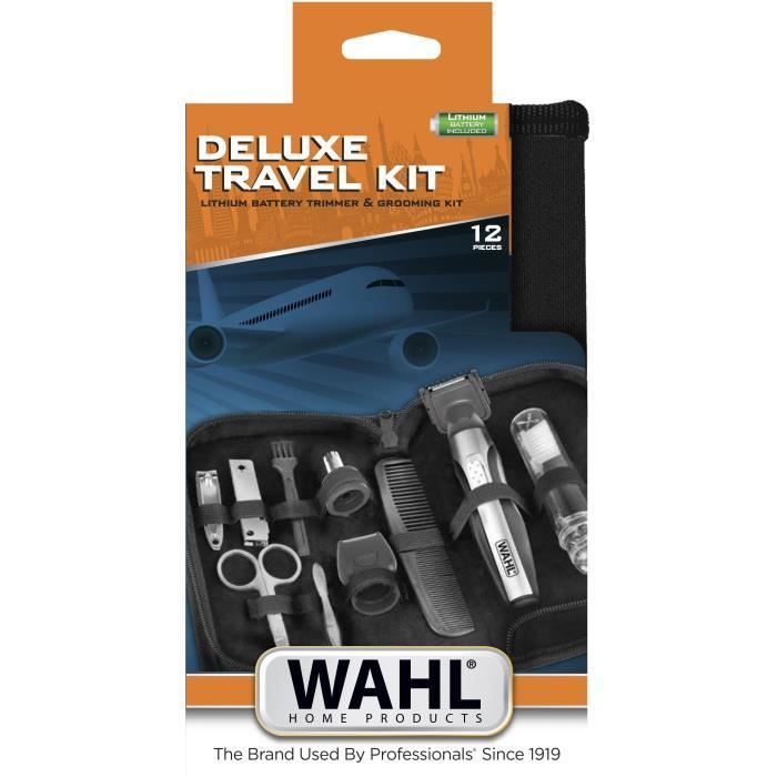 WAHL 05604-616 - Deluxe Travel Kit - Tondeuse de précision batterie lithium-ion et trousse de toilette - Tete rotative - Peigne