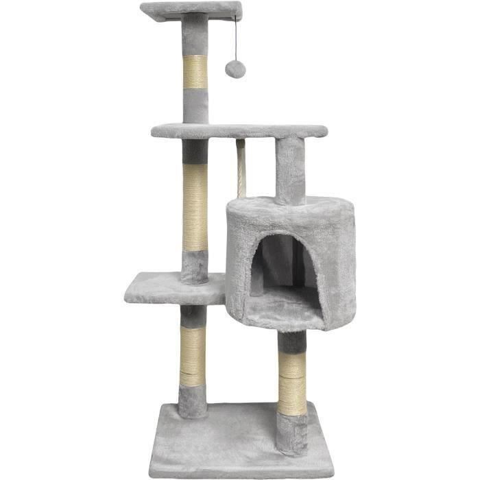 PALOMA Tiragraffi grigio 40 x 40 x 114 cm - 3 piattaforme, 1 corda, 1 nicchia, tiragraffi