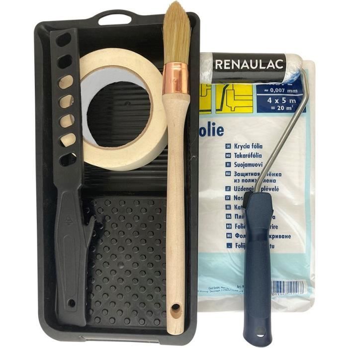 Kit complet d'outils professionnel spécial peinture acrylique - Rouleau / brosse a rechampire / ruban / Bâche / Bac / Mélangeur