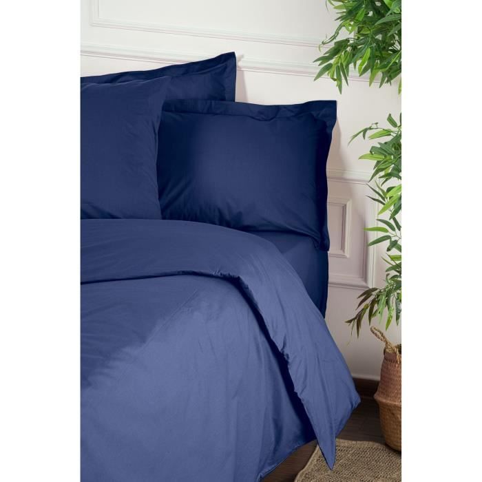 Image secondaire de Parure de lit - 1 housse de couette 220 x 240 cm + 2 taies d'oreiller 60 x 60 cm - 100% coton renforcé - Bleu