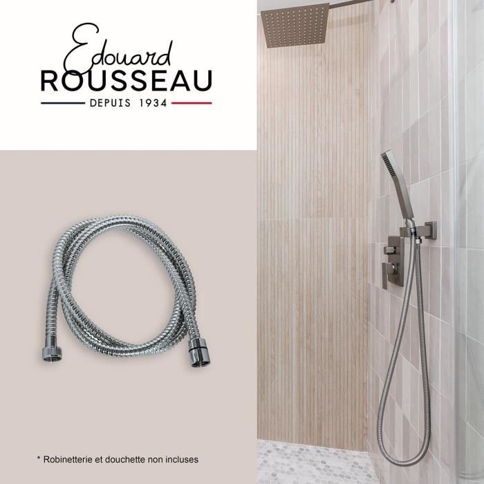 Image secondaire de Flexible de douche - ROUSSEAU - Écrous métal - Sertis de sécurité - Longueur 2 m - Inox chromé simple agrafage