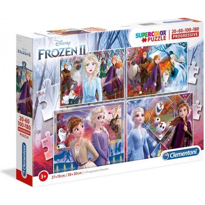 Clementoni- Supercolor Disney La Reine des Neiges 2-20+60+100+180 pieces Enfant-boîte de 4 Puzzles