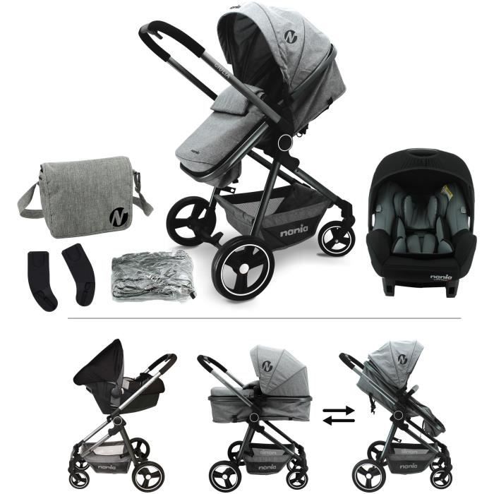 NANIA GIULIA Passeggino combinato 3 in 1 + Seggiolino auto BEONE EVO R129 40-85 cm - Navicella da 0 a 6 mesi