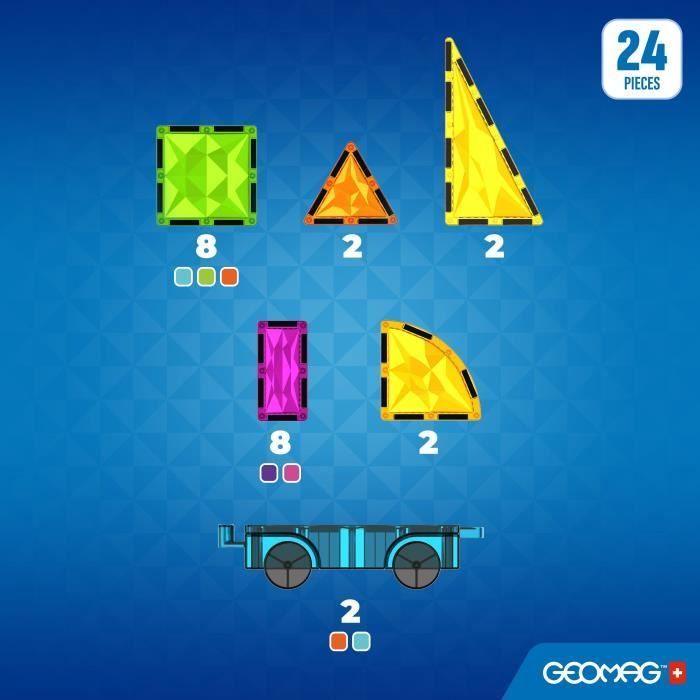 Image secondaire de Tuiles magnétiques - GEOMAG - Tiles Gems Vehicles - 24 pieces - Effet cristal - Des 3 ans