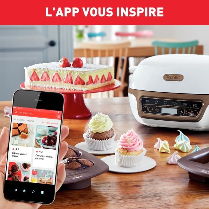 TEFAL KD802112 Cake Factory Machine a gâteaux intelligente, Appareil a gâteaux, Pâtisserie, Muffins, 4 moules inclus, 5 programmes