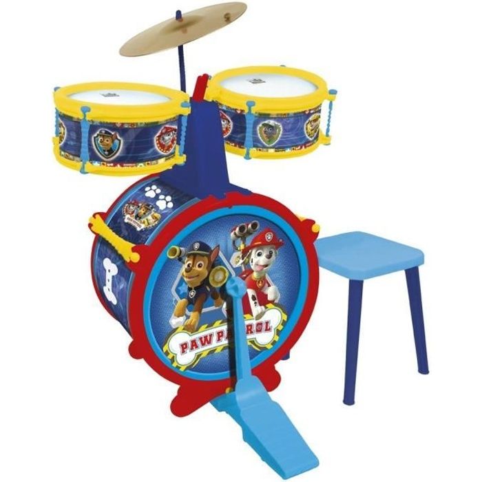 PAT PATROUILLE Batterie (Grosse caisse, deux tambours, cymbale, pedale, baguettes et tabouret)