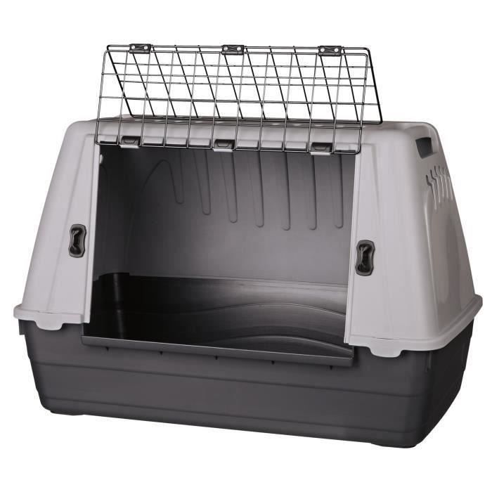 TRIXIE Caja de transporte Journey - Reciclada - S–M: 77 × 51 × 43 cm - Negro y gris