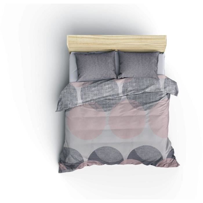 Image secondaire de Parure de lit - 1 housse de couette 220 x 240 cm + 2 taies d'oreiller 60 x 60 cm - 100% coton renforcé - Gris