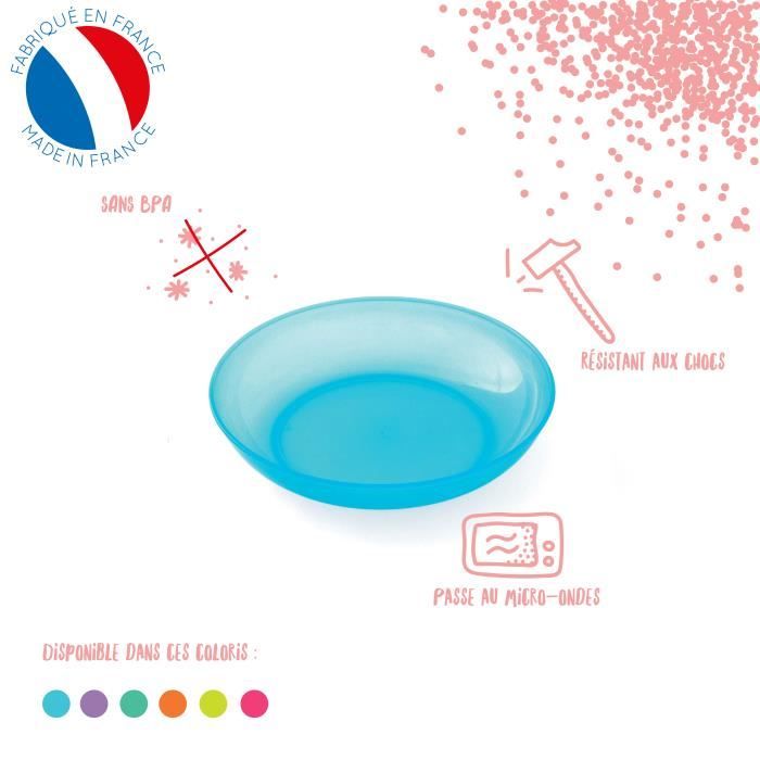 MILL'O BÉBÉ Assiette micro-ondable Polypropylene 18,5 CM Bleu lagon translucide