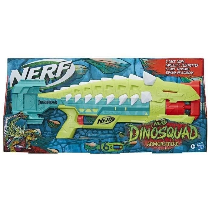 Nerf DinoSquad Armorstrike blaster a fléchettes, barillet rotatif 8 fléchettes, 16 fléchettes Nerf Elite, design d'ankylosaure